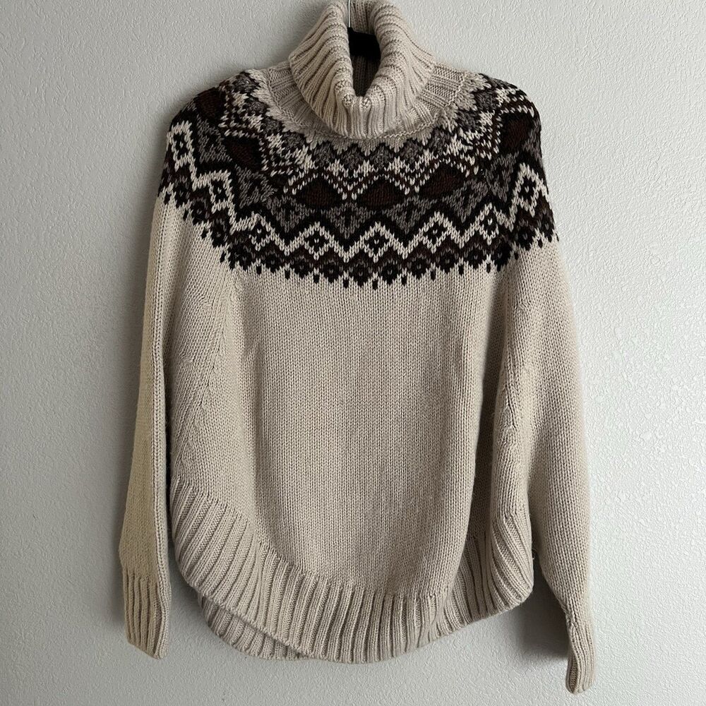 Massimo Dutti Women’s Alpaca Wool Faire Isle Turtleneck Sweater Size Small